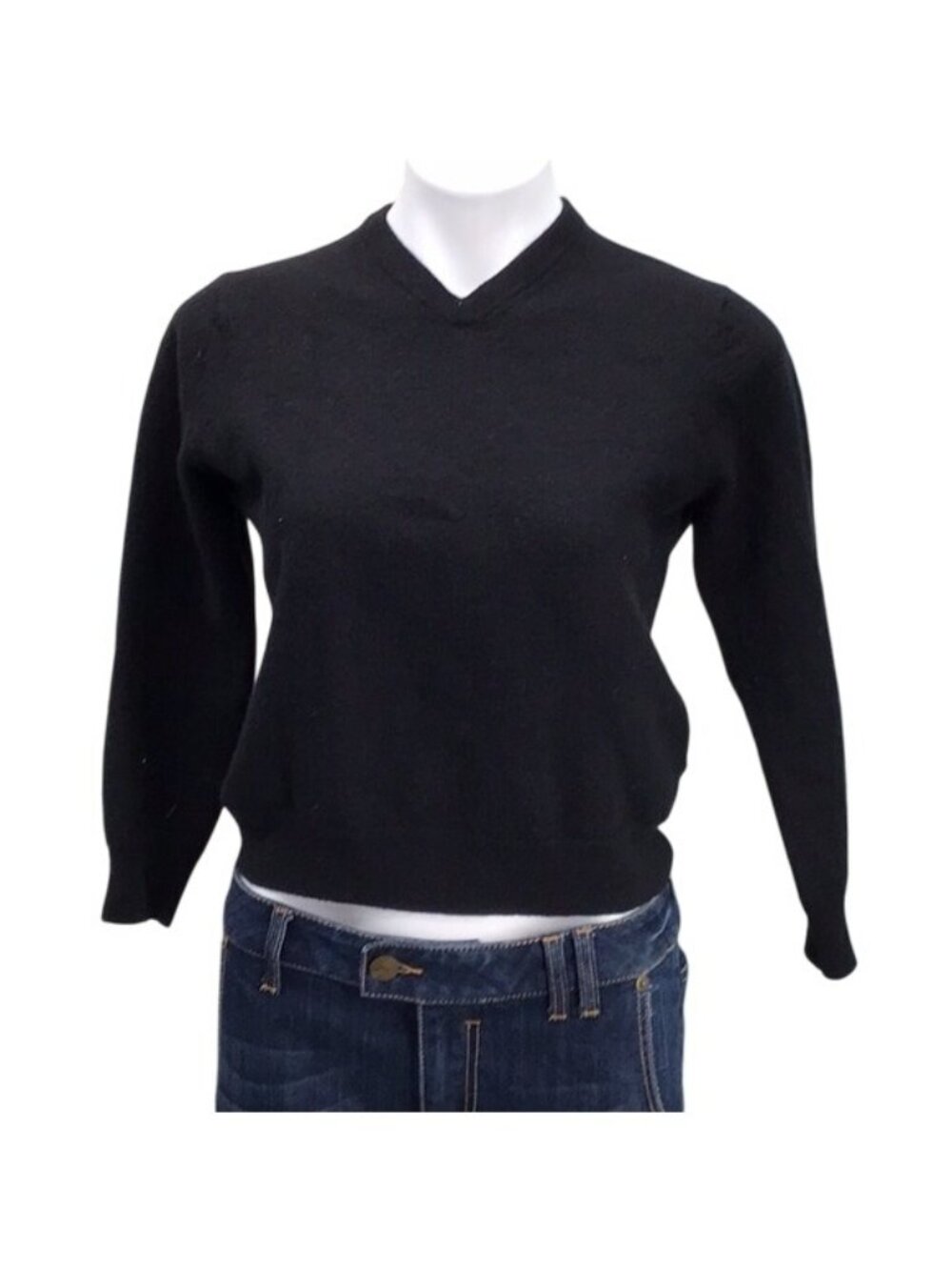 Daniel Bishop JR  XL Black V-Neck Sweater 100% Extra Fine Merino Wool Made In Ch